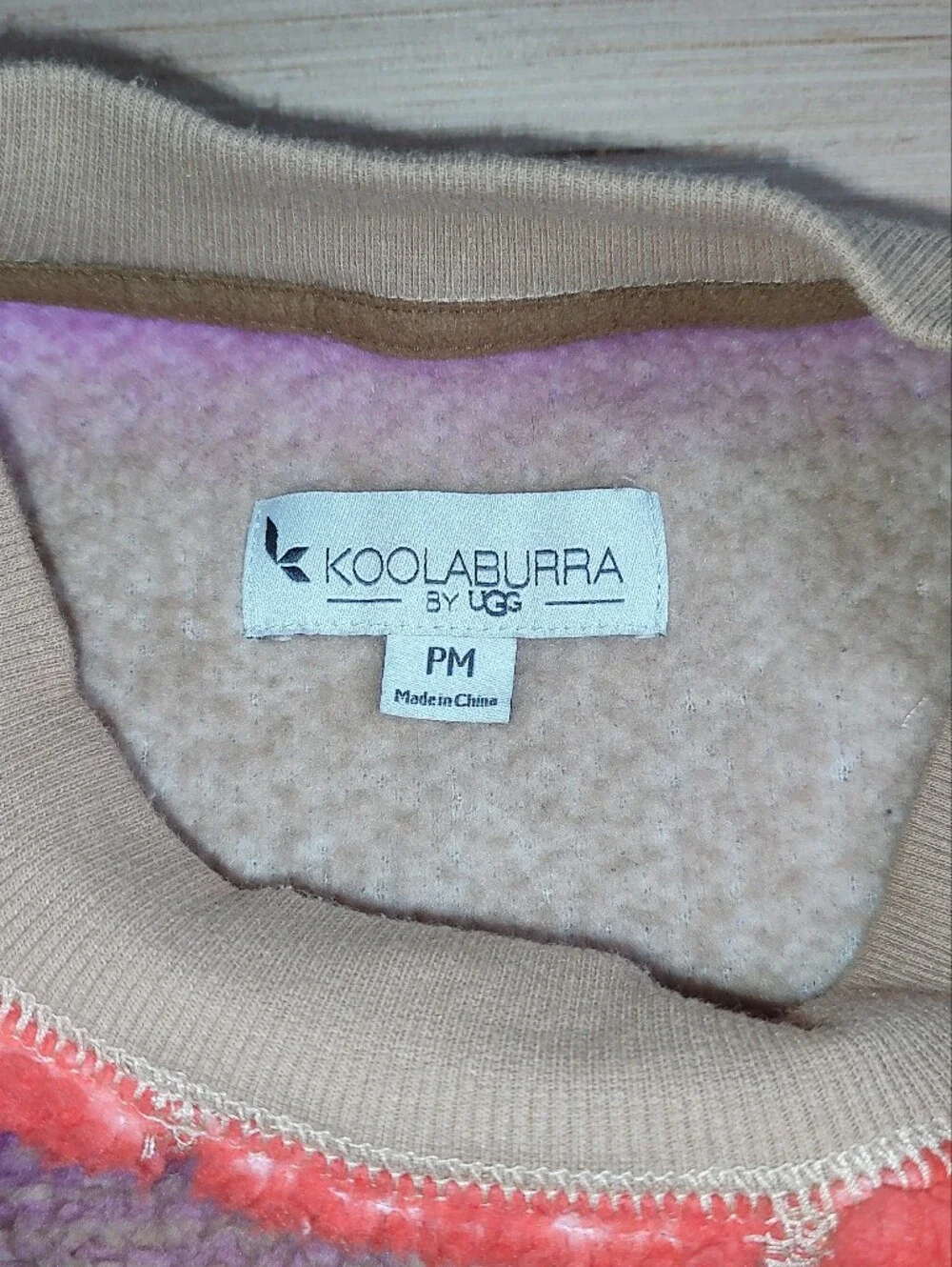 Koolaburra UGG Fuzzy Sherpa Pullover Sweatshirt Beige Orange Striped Sweater M P
